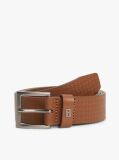 Brown Flag Plaque Embossed Leather Belt  Men
