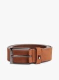 Brown Enamel Flag Rectangular Buckle Leather Belt  Men