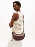Brown Logo Leather Crescent Crossbody Bag  Women