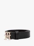 Black Modern TH Monogram Buckle Leather Belt  Women