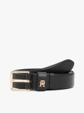 Black TH Monogram Square Buckle Leather Belt  Women