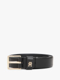 Black TH Monogram Square Buckle Leather Belt  Women