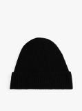 Black Pure Cashmere Rib-Knit Beanie  Women