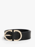 Black Oval Buckle Leather Belt  Women