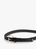 Black Chic Oval Buckle Braided Leather Belt  Women