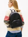 Black Metallic Logo Pebble Grain Backpack  Women