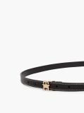 Black Leather TH Monogram Plaque Buckle Belt  Women