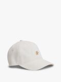 Beige Stripe Seersucker Logo Plaque Baseball Cap  Women