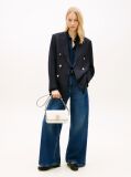White Leather Flap Logo Plaque Crossbody Bag  Women