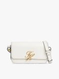 White Leather Flap Logo Plaque Crossbody Bag  Women