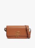 Brown Leather Flap Logo Plaque Crossbody Bag  Women