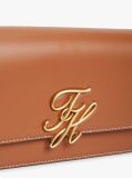 Brown Leather Flap Logo Plaque Crossbody Bag  Women