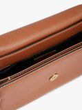 Brown Leather Flap Logo Plaque Crossbody Bag  Women