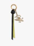 Black Logo Charm Leather Keychain  Women