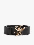 Black Logo Plaque Buckle Leather Belt  Women