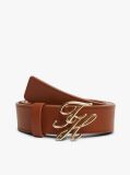 Brown Logo Plaque Buckle Leather Belt  Women