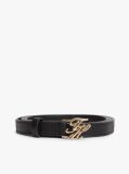 Black Logo Plaque Buckle Leather Belt  Women