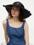 Black Logo Plaque Woven Straw Hat  Women