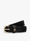 Black Essential TH Monogram Braided Elastic Belt  Women