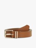 Brown Square Buckle Logo Keeper Leather Belt  Women