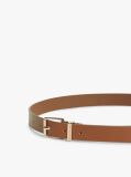 Brown Square Buckle Logo Keeper Leather Belt  Women