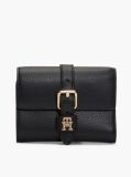 Black Pebble Grain Buckle Trifold Wallet  Women