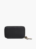 Black Leather Metal Logo Zip-Around Wallet  Women