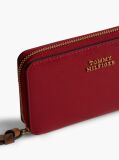 Red Leather Metal Logo Zip-Around Wallet  Women
