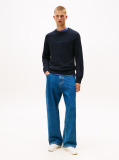 Blue Linear Logo Raglan Sleeve Slim Jumper  Men