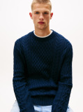 Blue Tommy Badge Cable Knit Slim Jumper  Men