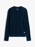 Blue Tommy Badge Cable Knit Slim Jumper  Men