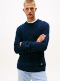 Blue Tommy Badge Cable Knit Slim Jumper  Men