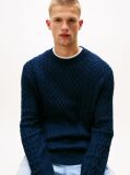 Blue Tommy Badge Cable Knit Slim Jumper  Men