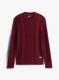 Red Tommy Badge Cable Knit Slim Jumper  Men