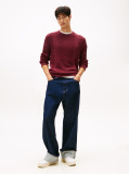 Red Tommy Badge Cable Knit Slim Jumper  Men