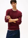 Red Tommy Badge Cable Knit Slim Jumper  Men