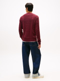 Red Tommy Badge Cable Knit Slim Jumper  Men