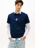 Blue Signature Logo Embroidery Crew Neck T-Shirt  Men