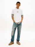 White Signature Logo Embroidery Crew Neck T-Shirt  Men