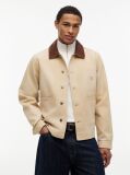 Beige Contrast Collar Canvas Chore Jacket  Men