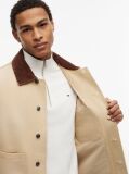 Beige Contrast Collar Canvas Chore Jacket  Men