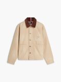 Beige Contrast Collar Canvas Chore Jacket  Men