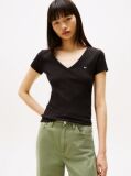 Black Essential V-Neck Slim Fit T-Shirt  Women