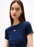 Blue Tommy Badge Ribbed Slim T-Shirt  Women