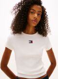 Beige Tommy Badge Ribbed Slim T-Shirt  Women