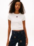Beige Tommy Badge Ribbed Slim T-Shirt  Women