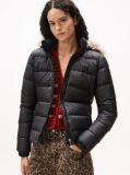 Black Faux Faur Hooded Down-Filled Fitted Jacket  Women