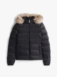 Black Faux Faur Hooded Down-Filled Fitted Jacket  Women
