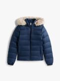 Blue Faux Faur Hooded Down-Filled Fitted Jacket  Women