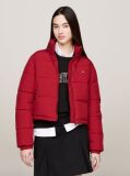 Red Zip-Thru Cropped Puffer Jacket  Women